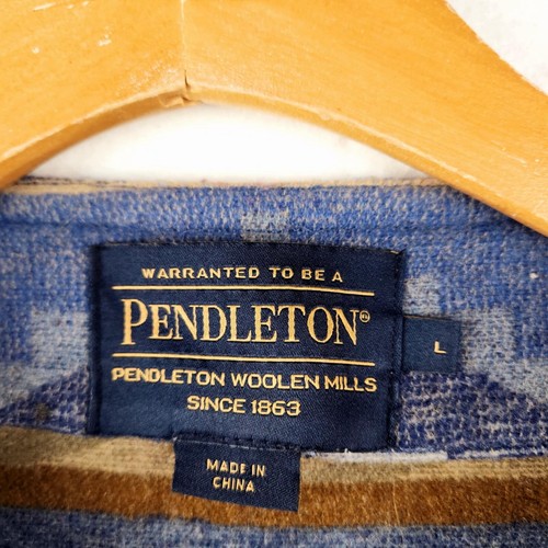 Pendleton Mens L Southwestern Aztec Vest Virgin Wool Blue Brown Chevron - Picture 3 of 9