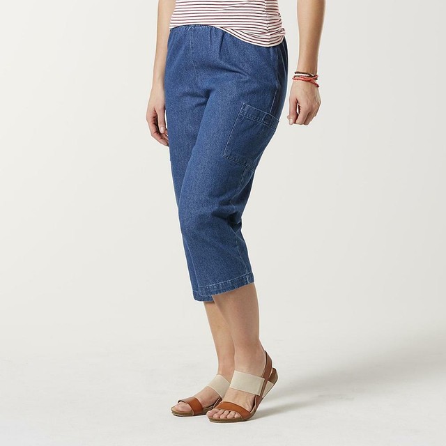 Laura Scott Womens Denim Pull On Capri Stretch Waist Cargo Pants ALL
