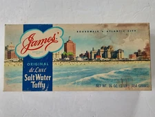 Vintage 1957 JAMES' Original De Luxe Salt Water Taffy Box JAMES CANDY Co.