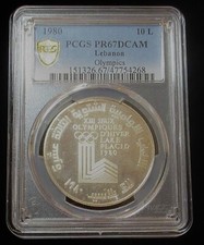 Lebanon: silver Proof "Lake Placid Olympics" 10 Livres 1980 PR67 DCAM PCGS