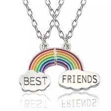 2X COLLANA CATENA CIONDOLO ARCOBALENO PENDENTE BEST FRIENDS AMICIZIA AMORE CUORE