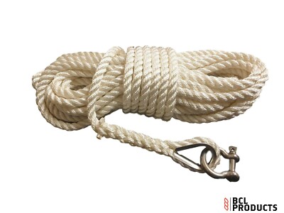 3 Strang Nylon Ankerseil mit Edelstahl Fingerhut - Größe & Länge wählbar