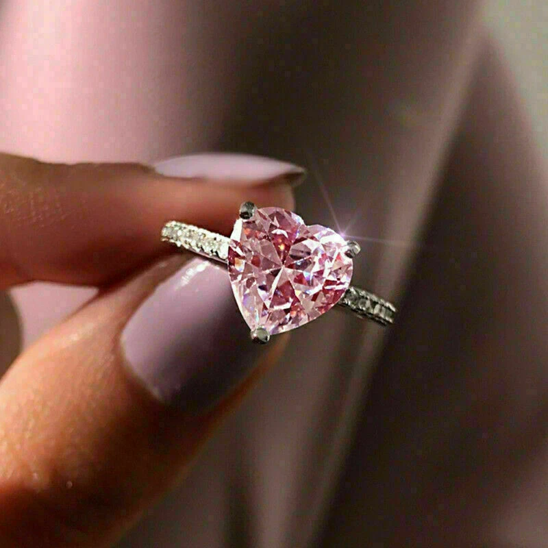 New 2.50Ct Pink Heart Cut Simulated CZ Solitaire Engagement 14K