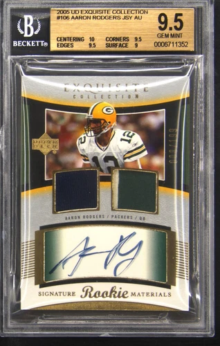 2005 UD EXQUISITE COLLECTION AARON RODGERS ROOKIE PATCH /199 BGS 9.5 AUTO 9