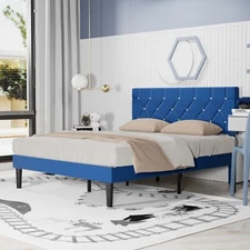 Upholstered Bed Frame Twin Queen Full Size Platform with Button Tufted Headboard