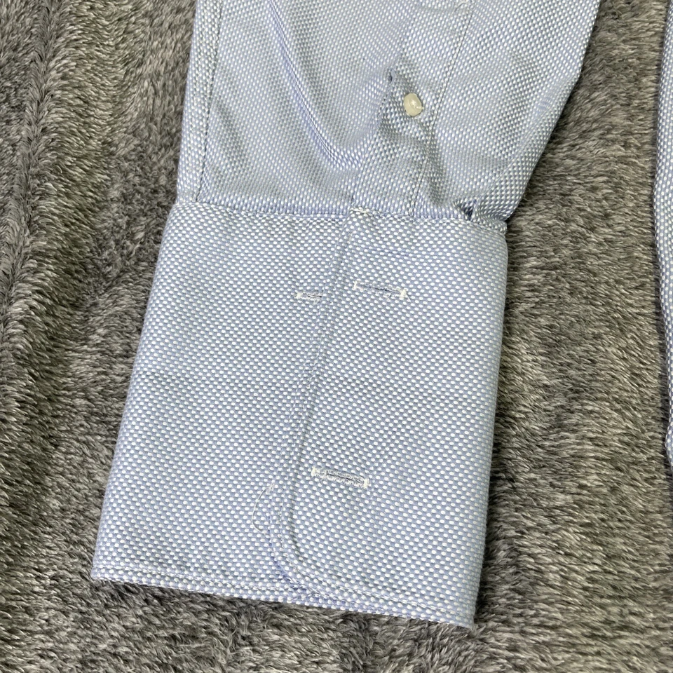 Camisa De Colección Firma Parisina Azul Diamante Cuadros Para Hombres XL Puño Francés 2 Capas Algodón Foto 2 de 4