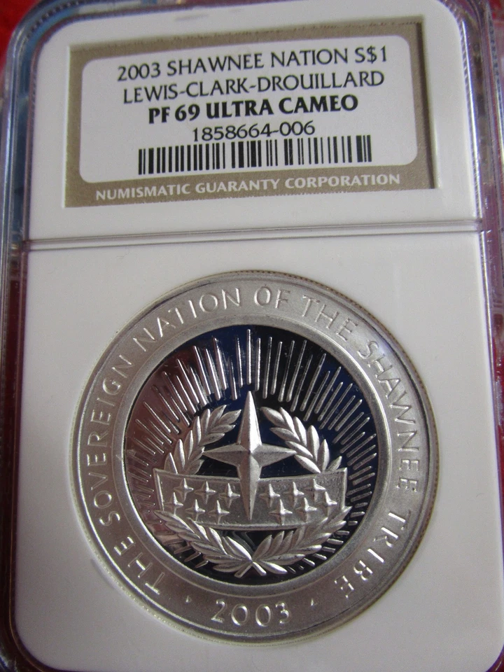Shawnee Nation 2003 S$1 Silver Dollar Lewis Clark Drouillard NGC PF69 USA - Image 3 of 4