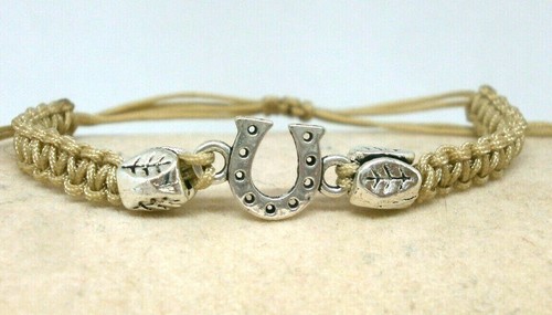 Pulsera " Herradura " cuentas plata tibetana - Trensado hilo beige - Imagen 4 de 4
