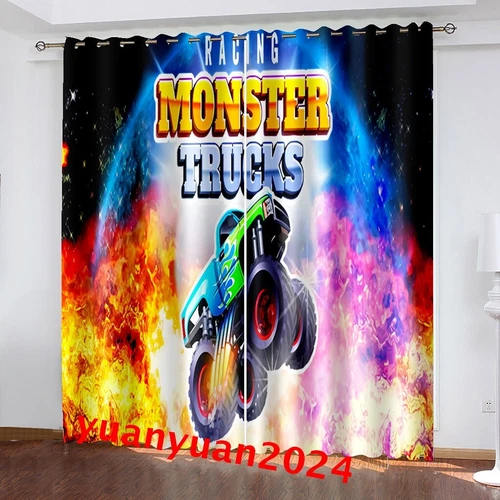 Niños Monster Jam Trucks 3D Blackout Cortina Dormitorio Anillo Térmico Top Ojales Regalo - Imagen 13 de 17