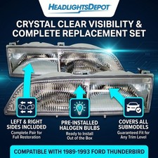 For Ford Thunderbird 1990-1993 Halogen Headlamp Hi&Low Beam Fog Light For Ford Thunderbird 1990-1993 Halogen Headlamp Hi&Low Beam Fog Light