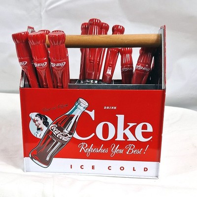 Coca Cola Coke 16 Pc. Gibson Flatware Silverware Set plus Metal Caddy