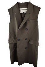 Topshop Womans Button Sleevess Vest Blazer Size 6 Beige Brown Raw Stitch