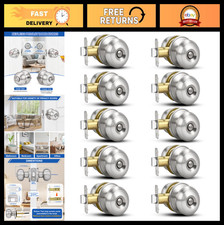 10 Pack Brushed Nickel Privacy Door Knobs Set, Keyless Interior Doorknobs, Rever