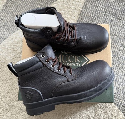 Men s Muck Boot Co Chore Farm Leather 6  Lace Up Comp Toe Boot Coffee Sz 7 NIB