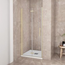 H.185cm Porta Doccia Battente Pieghevole Vetro 6mm Telaio Dorato Spazzolato