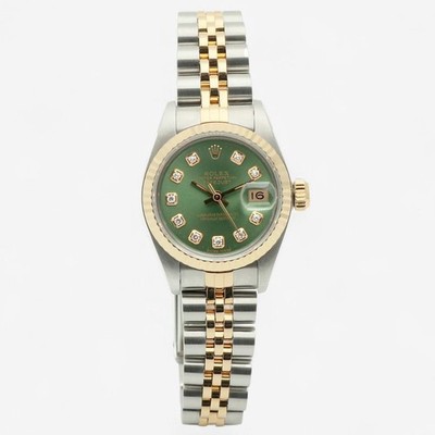 Rolex Datejust 26 Kombi Damenuhr 69173 Hellgrün Diamant Nachverzierung 156444594