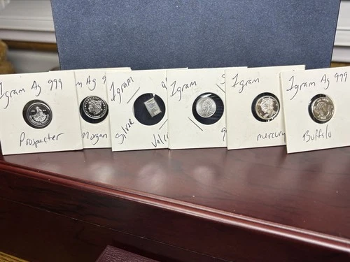 Lot of 6 Silver 1 Grams 999 Valcombi Morgan Mercury Buffalo Prospector