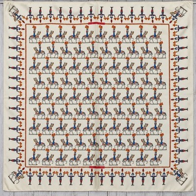 HERMES Carre 90 Les Artificiers Seidentuch Elfenbein Mehrfarbig Pferd Frankreich