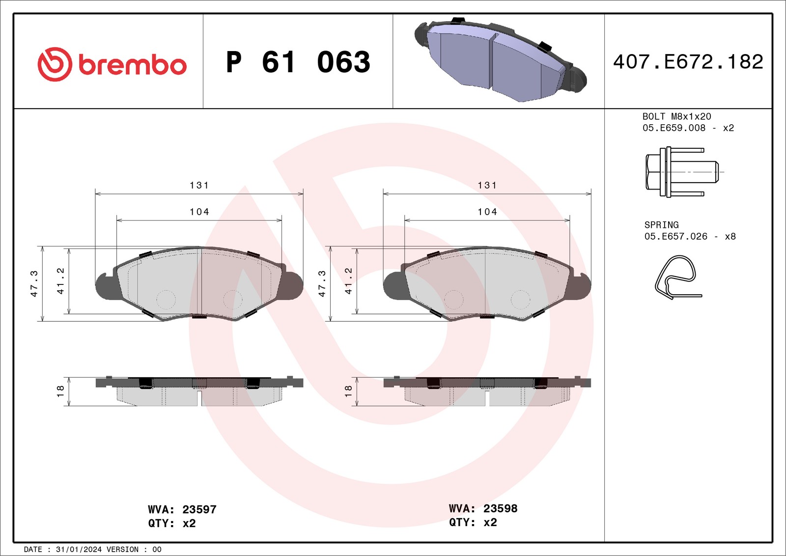 Fits BREMBO P 61 063 HAM PADS. FRONT PEUGEOT 206 1,4-1,9D 00-
