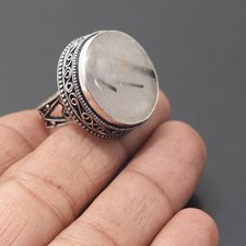 Black Rutile Gemstone 925 Sterling Silver Handmade Ring Jewelry Gift For Love