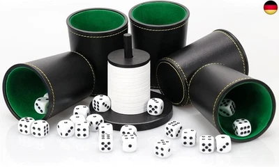 MARKE JIAWAGGAG Schocken Set 5 Würfelbecher Leder 25 Würfeln Schockbesteck Holz mit 14 Scheiben