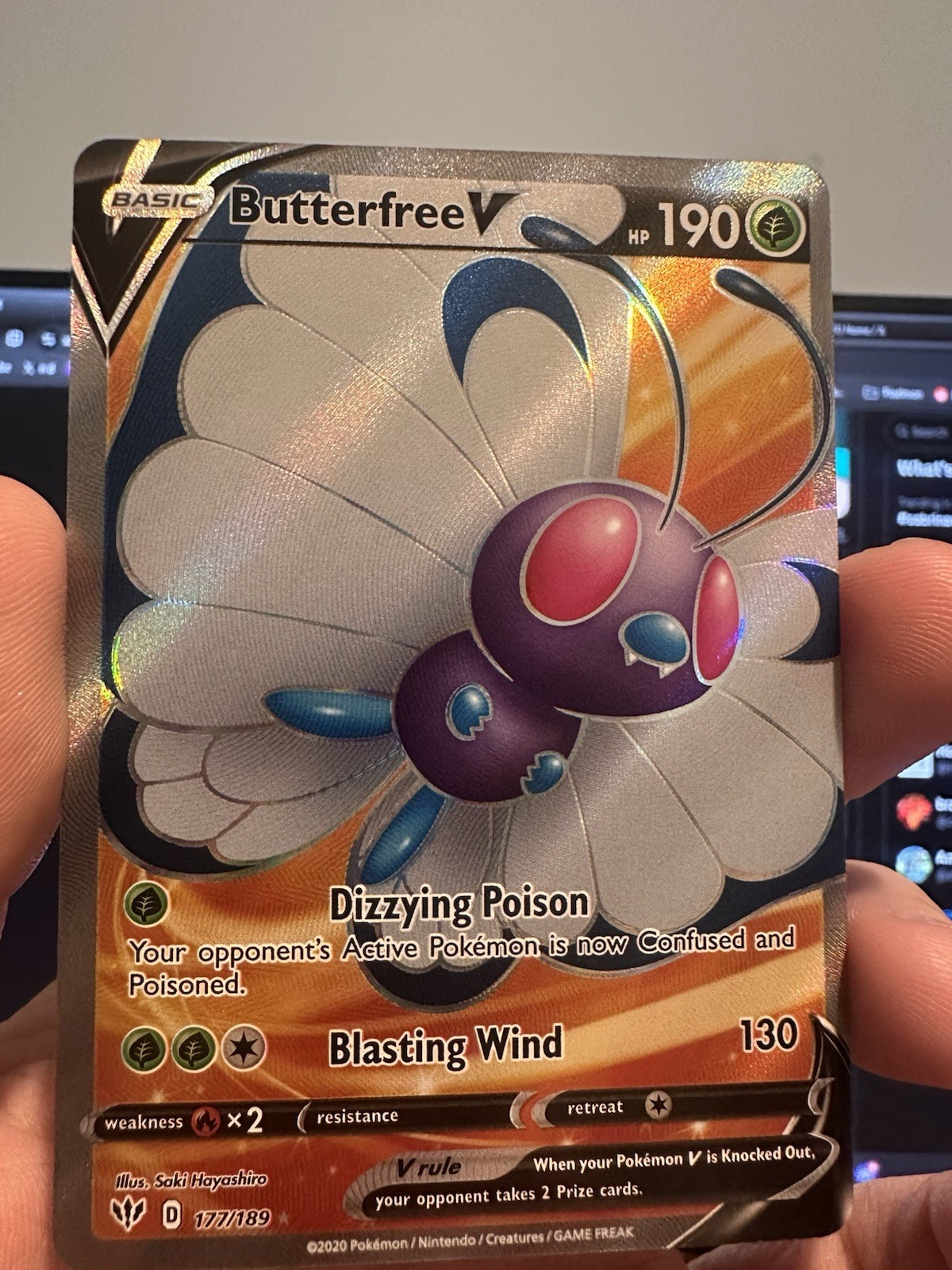 Pokémon TCG Butterfree v Darkness Ablaze Holo Card Full Art Ultra Rare 177/189