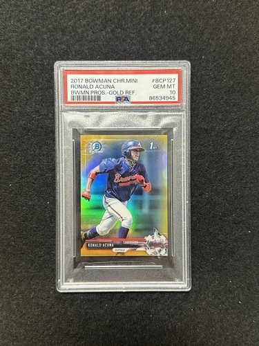 2017 Bowman Chrome MINI GOLD REFRACTOR Ronald Acuna Jr.  #/50 1st Bowman Gem 10