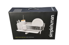 NEW Simplehuman Stainless Steel Frame Dish Drying Rack White with Knife Block