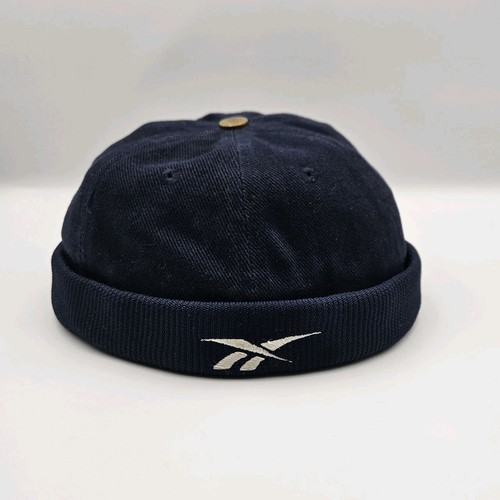 Vtg Reebok Blue Docker Hat Vector Logo Brimless Fisherman Cap Skullcap Beanie