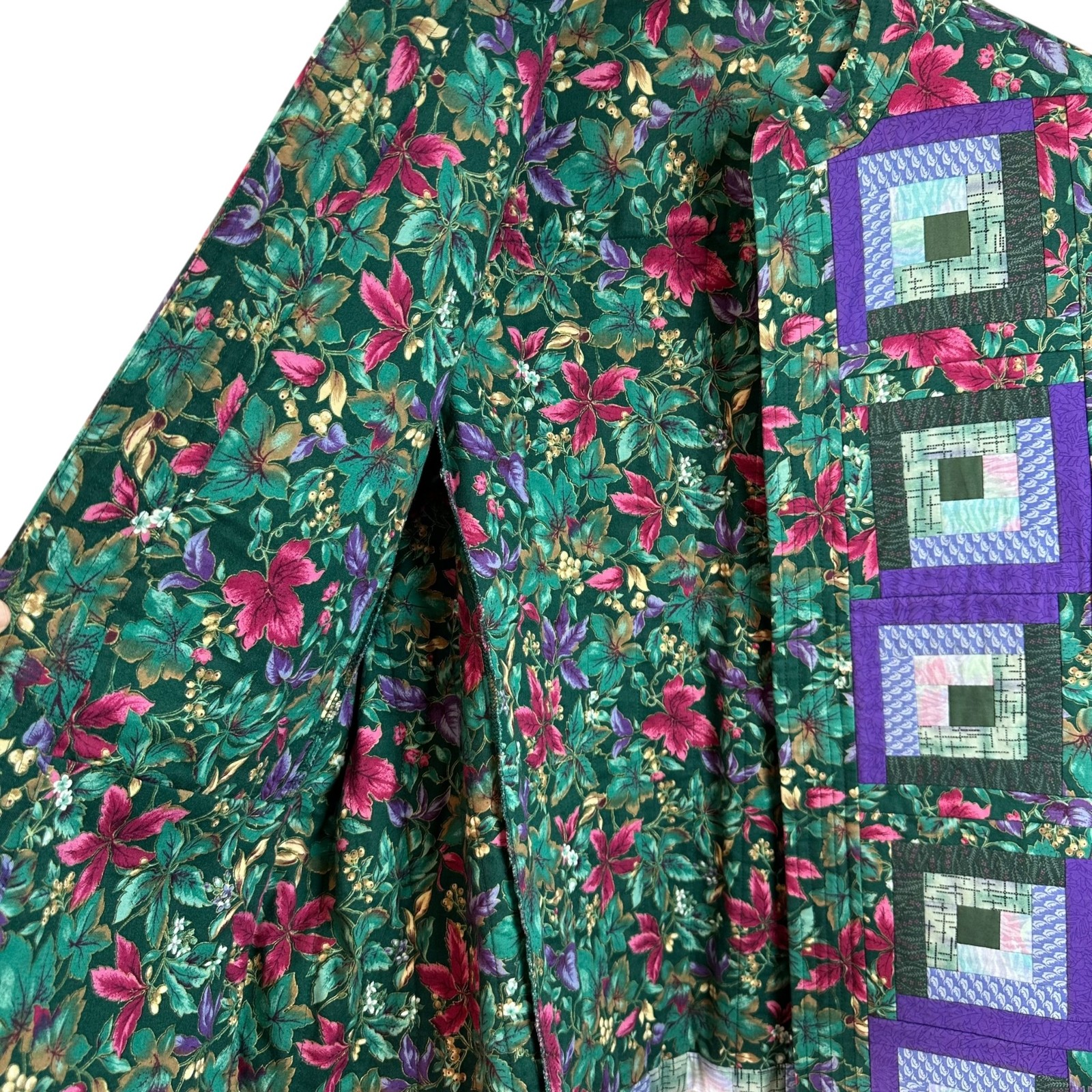 Handmade Quilted Patchwork Barn Jacket Green Purp… - image 7