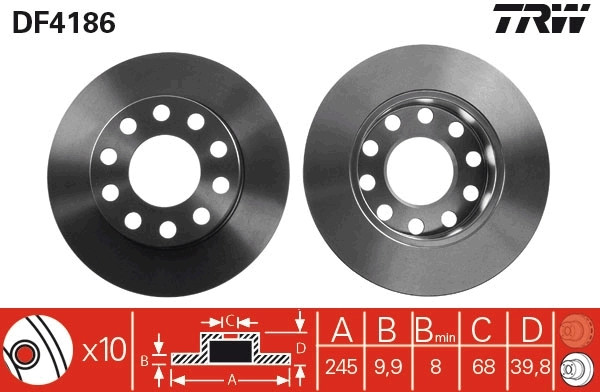 2Er Set Bremsscheiben TRW Automotive DF4186 Audi 8E0 615 601 B 8E0 615 601 P-image