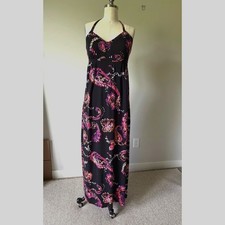 Express Black Pink Paisley Halter Maxi Dress Empire Waist Sz M Boho Party Travel