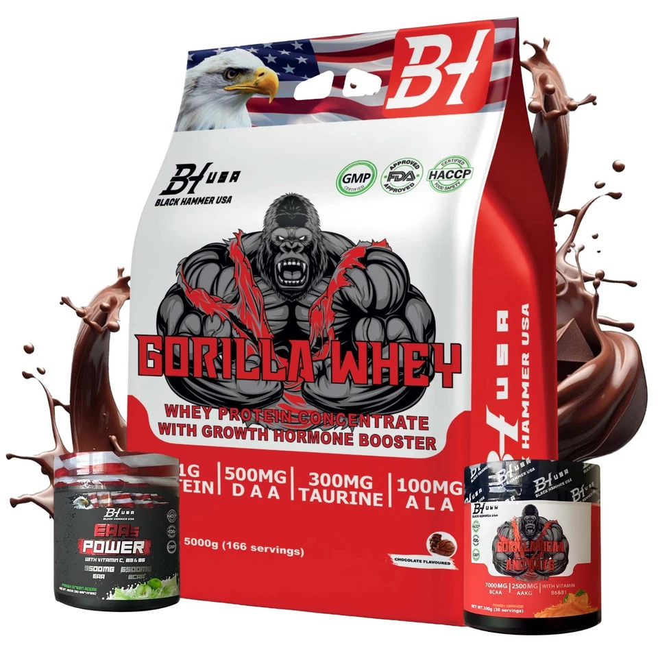 Gorilla Whey Protein 5KG Schoko| BCAA & Free EAA Amino Acids | Black Hammer USA - Bild 1 von 4