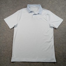Under Armour Performance Polo Shirt Mens Medium Light Blue White Stripe Golf