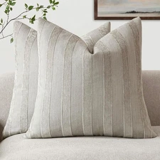 Foindtower Set of 2 Decorative Striped Chenille 18 x 18 (Pack 2), Dove 