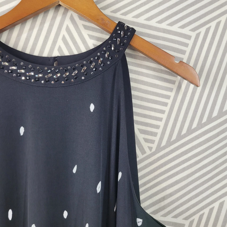 Vestido Pequeño Casa Blanca Mercado Negro Talla XL WHBM Elástico Slinky Tirantes Espalda Foto 3 de 4