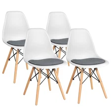 4PCS Dining Chair Mid Century Modern DSW Chair Furniture W/ Linen Cushion White