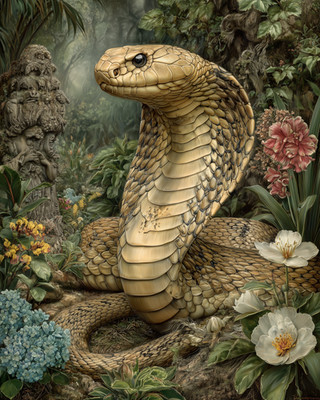 8x10 Cobra Portrait Forest Illustration - 401124656