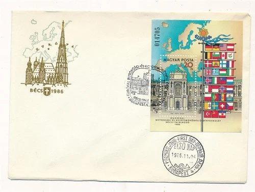 D412381 Hungary FDC Buildings Architecture Flags Map Europe Conference