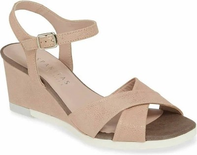 HISPANITAS Codie Wedge Cross SANDALS, Blush Leather, Women Size 38 (7-7.5) NEW