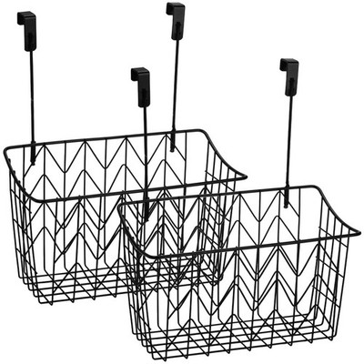 2 Pack Over The Cabinet Door Organizer, Grid Storage Baskets with Hooks, Meta...
