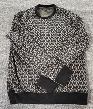 Michael Kors Womens Sweatshirt Size Medium Gray Black Cotton Logo Crew Neck