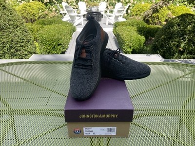 NEW JOHNSTON & MURPHY MEN'S 9.5 LEATHER & DARK GRAY WOOL U-THROAT SNEAKERS SHOES