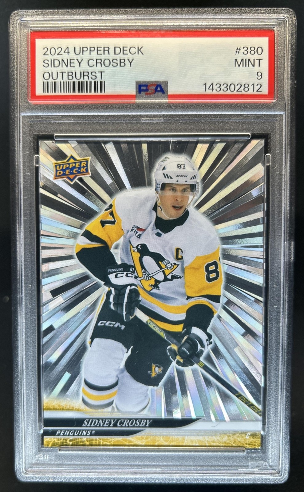 2024-25 Upper Deck Sidney Crosby Outburst Silver #380 Penguins PSA 9 view 1