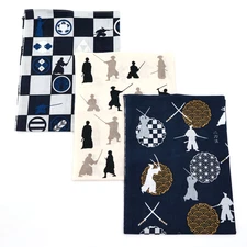 Japanese Samurai Handkerchief Set – 3 Design Cotton Tenugui Hanks –Made in Japan