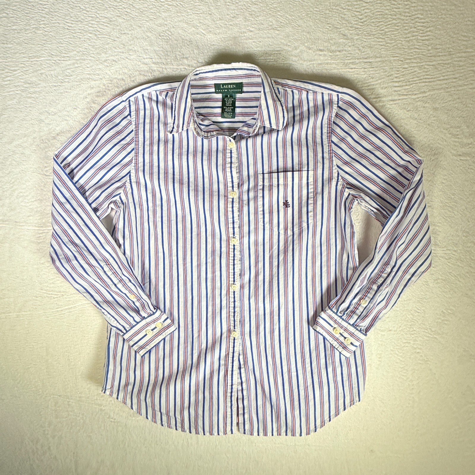 Lauren Ralph Lauren Shirt Mens Small Blue Red White Stripe Cotton Button Down