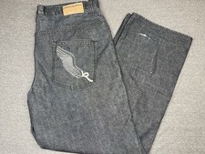 Jean denim noir baggy jambes larges Y2K années 2000 patineur brodé RocaWear 0006