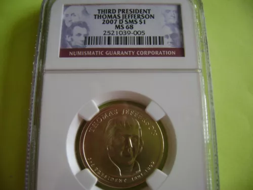 2007-D THOMAS JEFFERSON NGC SMS MS 68 SATIN FINISH DOLLAR COIN