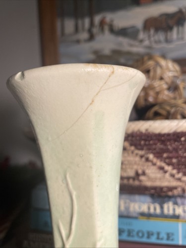 McCoy Pottery Nesting Birds Bud Vase; Glossy Brown Highlights on Green - Picture 2 of 8
