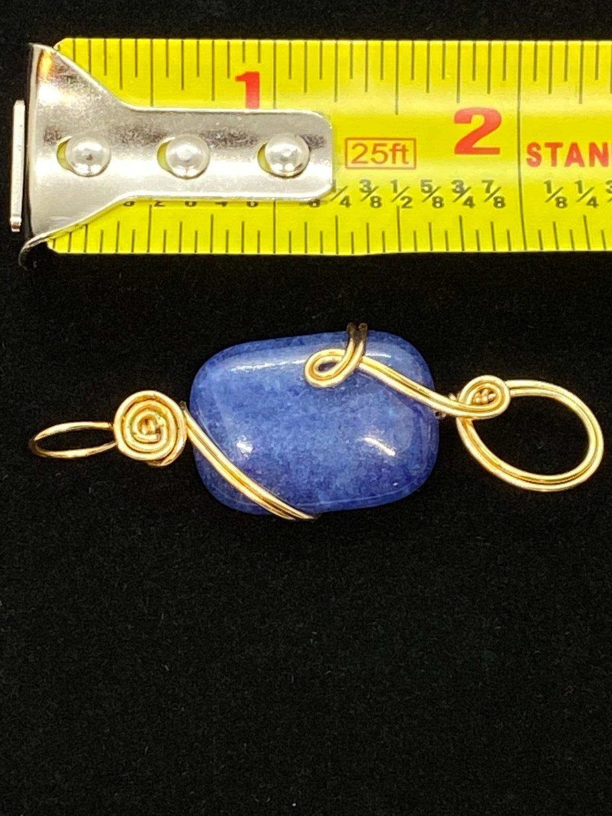 Handmade Artisan Rectangular Blue Stone Pendant G… - image 6